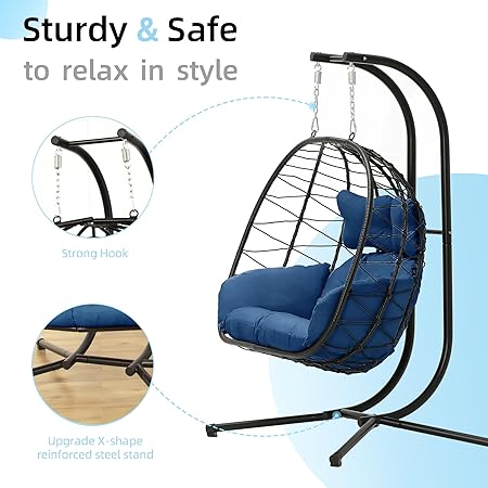 Foldable Cocoon-type Hanging Love-seat with Frame and Cushions