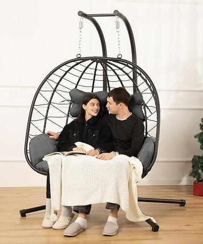 Foldable Cocoon-type Hanging Love-seat with Frame and Cushions