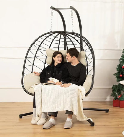 Foldable Cocoon-type Hanging Love-seat with Frame and Cushions